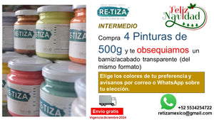 .. PROMO INTERMEDIO. Compra 4 Pinturas de 500g y te obsequiamos un barniz/acabado transparente (del mismo formato). Envío GRATIS